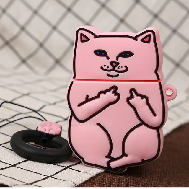 3D Cute Cartoon Despise Cat For AirPods Case Protective Cover with Ring