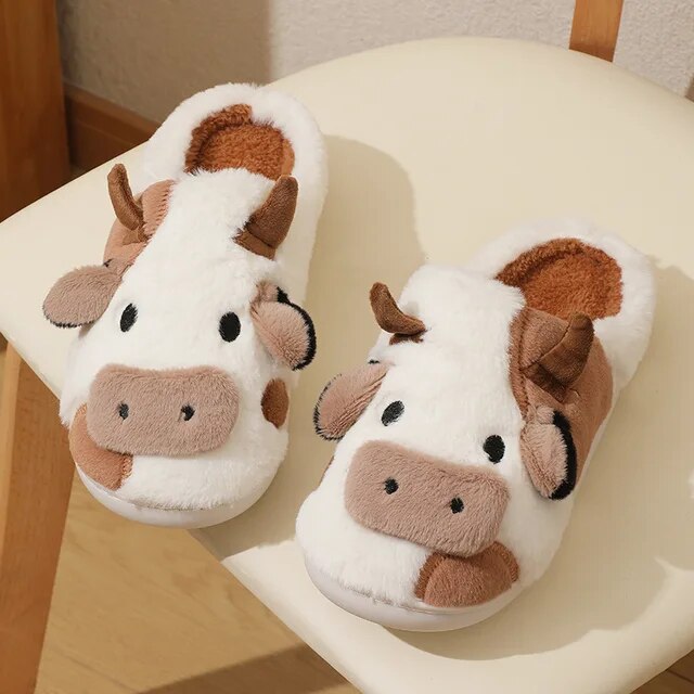 Cute Fluffy Cow Slippers
