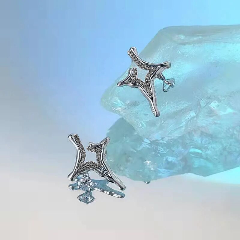 Hollow Crystal Star Earrings